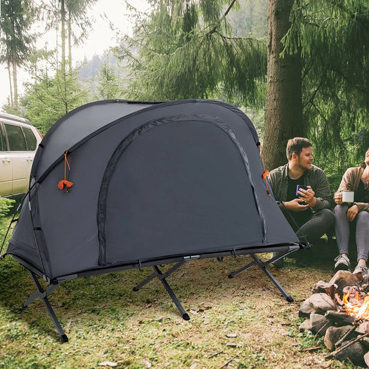 Camping Tent Cot, Folding Tent Shelter, Self-Inflating Air Mattress, Carry Bag, 1 Person Camping Tents Grey at Gallery Canada
