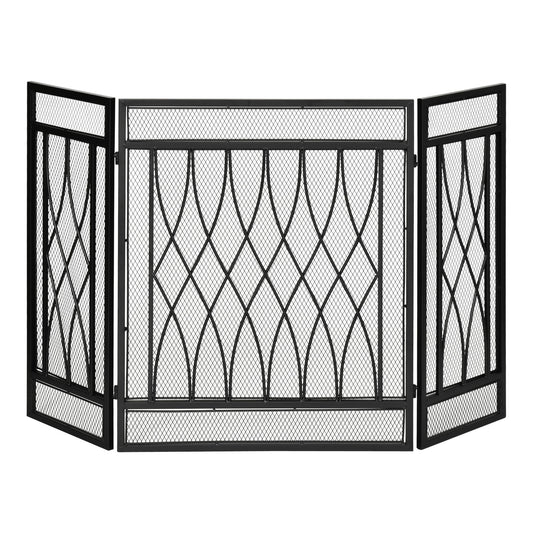 3-Panel Metal Mesh Fireplace Screen, Decorative Fire Spark Guard Cover, 49.5" x 31.5"for Living Room Home Decor, Black - Gallery Canada