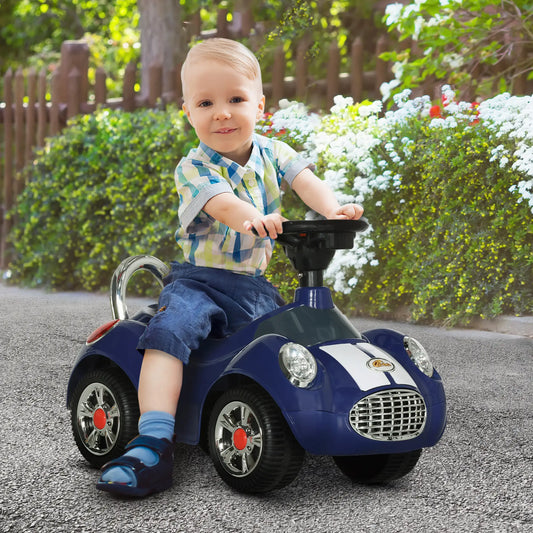 Voiture poussette bébé, klaxon musical lumineux, bleu foncé