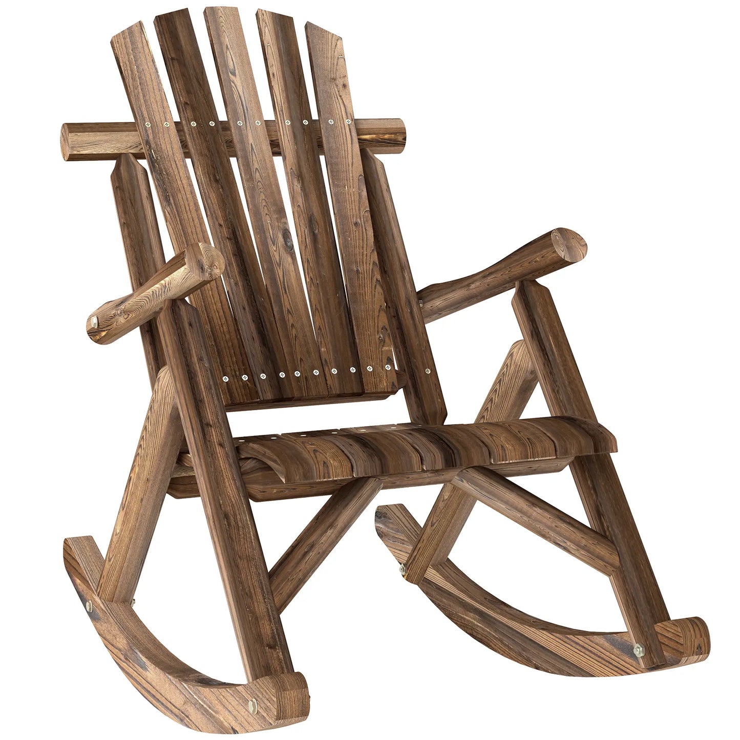 Wooden Outdoor Rocking Chair, Oversized Adirondack Patio Rocker, Carbonized