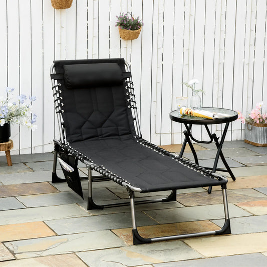 Folding Chaise Lounge Chair, Outdoor Padded Reclining, Adjustable Backrest, Black Lounger Chairs Black at Gallery Canada