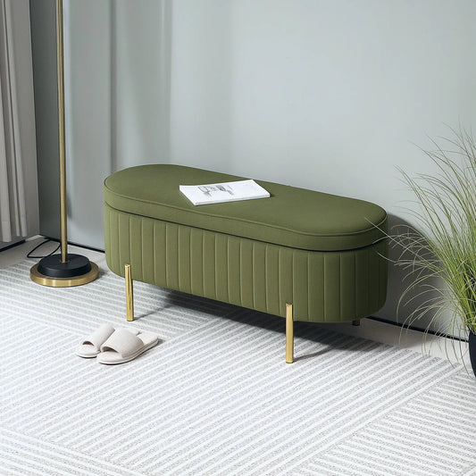 Upholstered Channel Tufted Ottoman Bench, Dark Green Storage Ottomans & Benches Dark Green at Gallery Canada