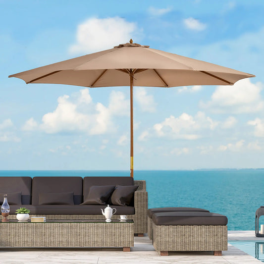 10' x 8' Parasol de Patio en Bois Kaki, Parasol de Jardin, Pare-Soleil Extérieur, Kaki