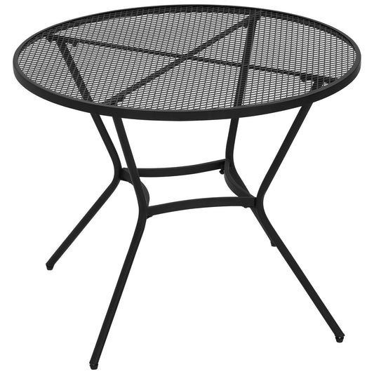 35" Round Patio Dining Table Steel Outside Table with Mesh Tabletop for Garden Backyard Poolside, Black - Gallery Canada