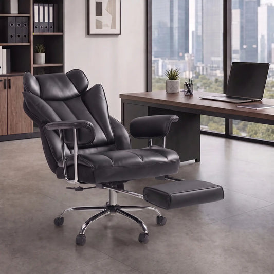 400LBS Massage Office Chair, 6-Point Vibration, Footrest, Lumbar Support, Black Massage Chairs Black at Gallery Canada