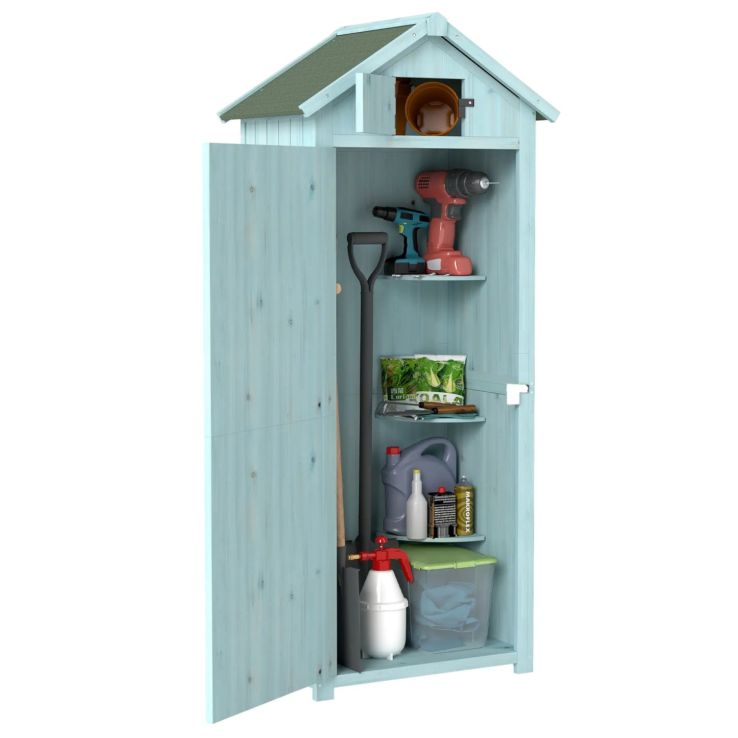 30" x 21" x 71" Garden Storage Shed, Outdoor Tool House, 3 Tier Shelves, Blue Sheds at Gallery Canada