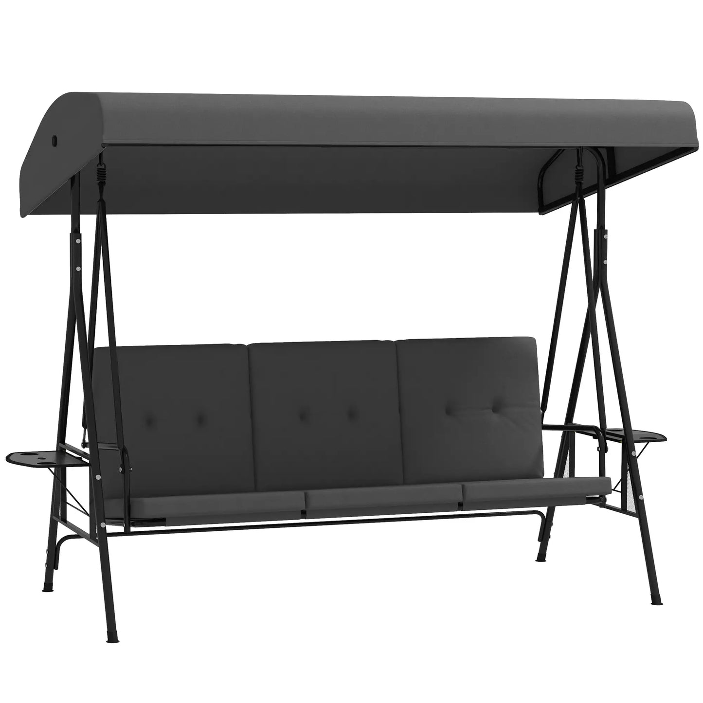 3-Seat Outdoor Swing With Adjustable Canopy, Side Tray, Removable Cushion, Grey