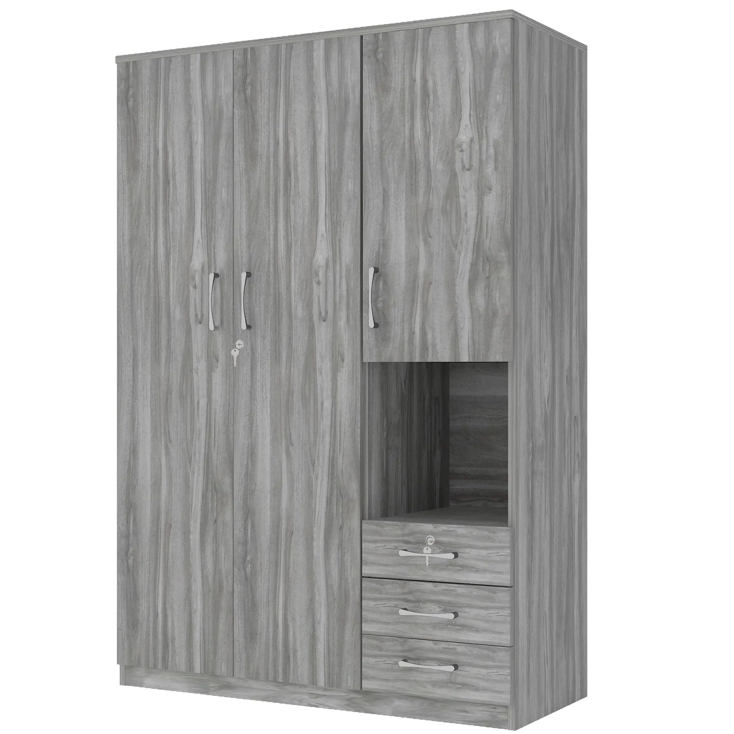 Wooden Wardrobe with Shelves, 3 Drawers, Hanging Rod, 47" L x 20" W x 69" H, Grey Clothing Storage at Gallery Canada