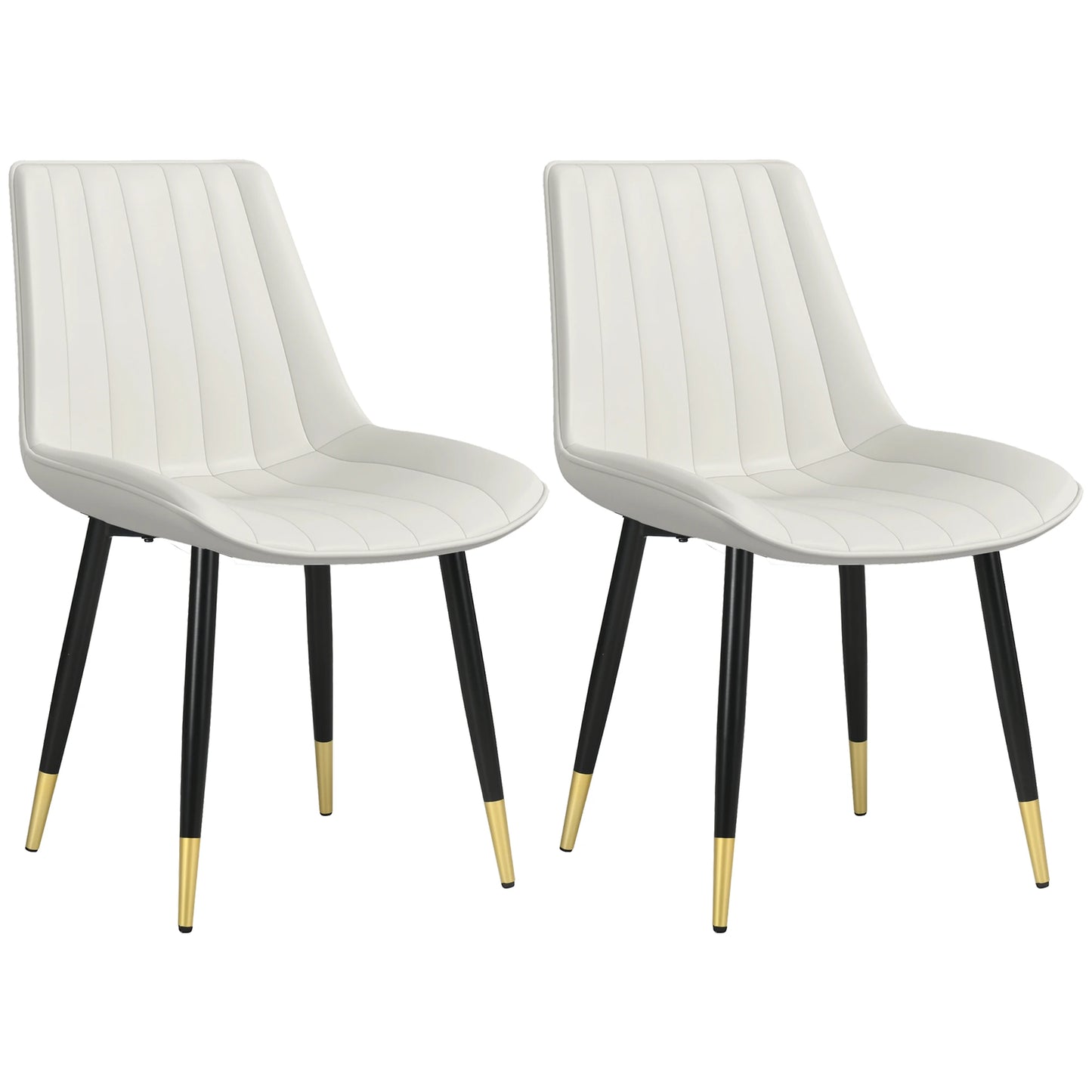 Modern Dining Chairs Set of 2, PU Leather Upholstery, Steel Legs, Cream Bar Stools at Gallery Canada