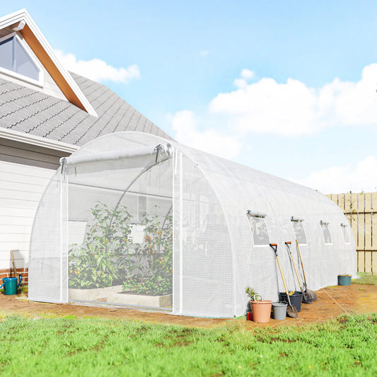 Walk-in Tunnel Greenhouse, 20'x10'x7', Mesh Door, PE Cover, White Tunnel Greenhouses White, Silver at Gallery Canada