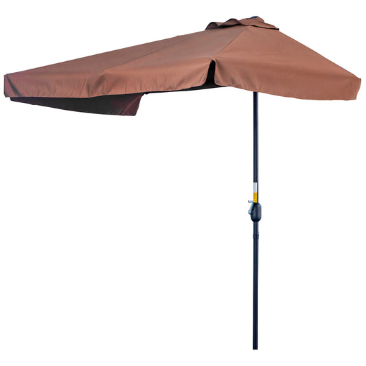 7.5ft Half Umbrella Semi Round Patio Parasol with Crank Handle, Top Vent for Garden, Balcony- NO BASE INCLUDED, Coffee - Gallery Canada