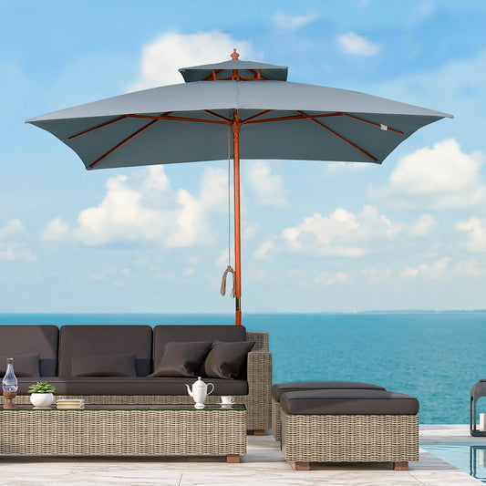 10x10ft Wood Square Patio Umbrella, Pagoda Style, Dark Grey Sun Umbrellas Dark Grey at Gallery Canada