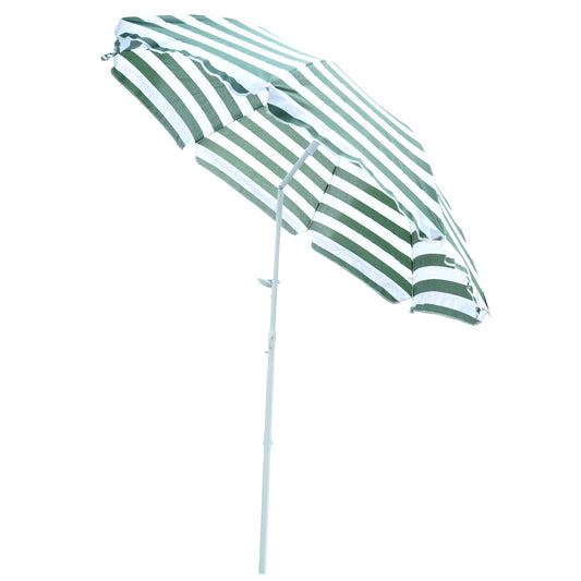 6FT Round Beach Umbrella with Tilt Mechanism, Outdoor UV Protection Sun Shaded Canopy with Push Button, Striped Green - Gallery Canada