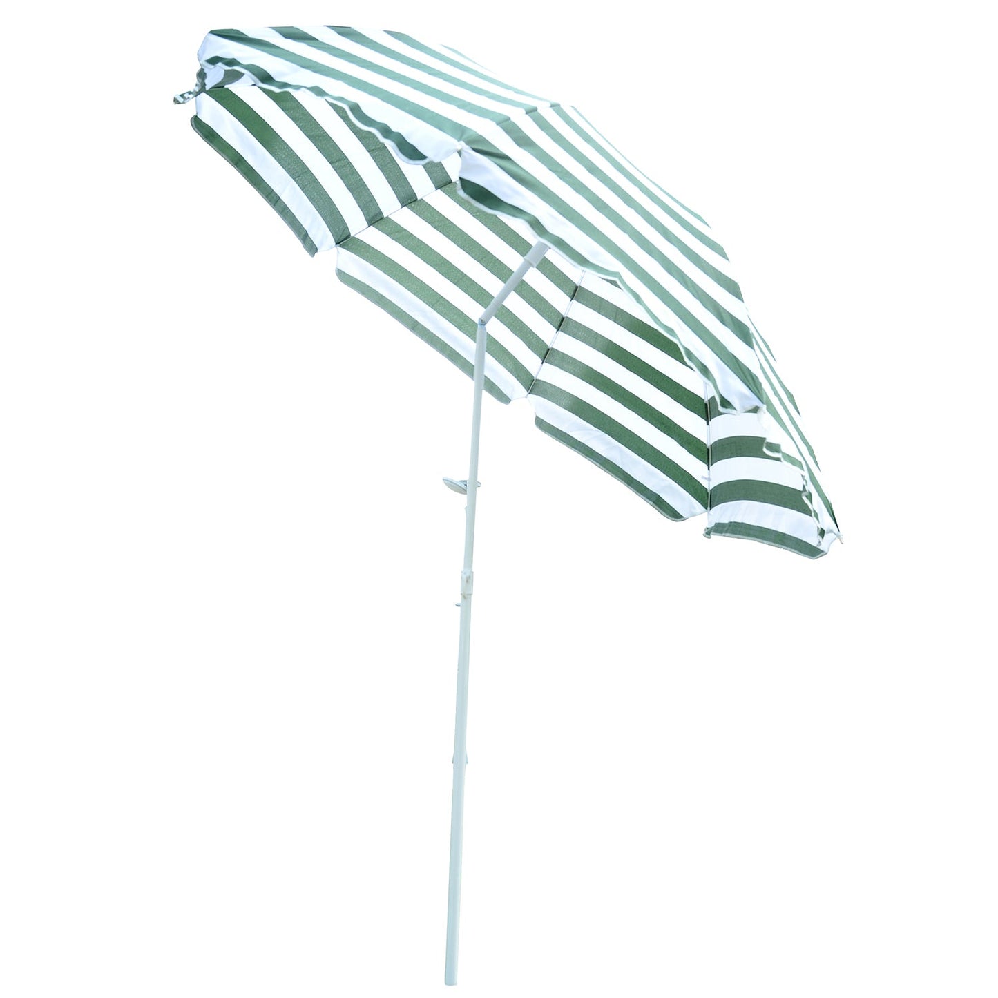 6FT Round Beach Umbrella with Tilt Mechanism, Outdoor UV Protection Sun Shaded Canopy with Push Button, Striped Green at Gallery Canada