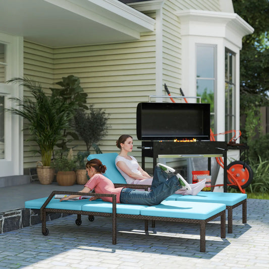 2 Piece Wicker Chaise Lounger, PE Rattan Outdoor Chair, Adjustable Backrest, Sky Blue Chaise Loungers Sky Blue at Gallery Canada