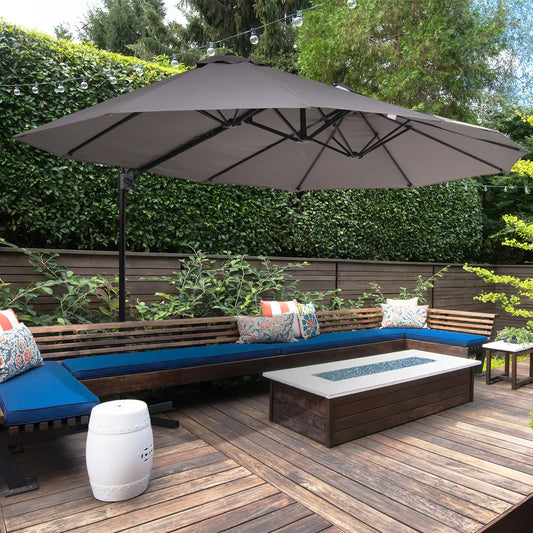 Outdoor Cantilever Umbrella, Twin Canopy Sunshade, Lift Crank, Grey Cantilever Umbrellas Black and Grey at Gallery Canada