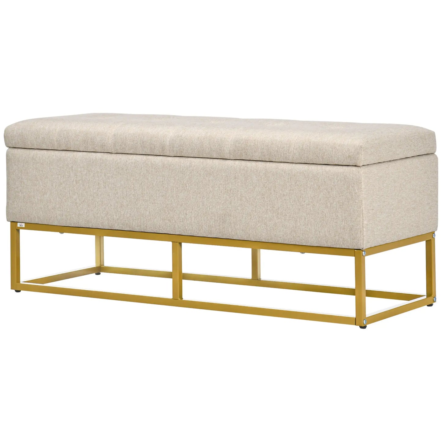 Storage Ottoman, Flip Top Upholstered Bench, Linen Fabric, Steel Legs, Beige Storage Ottomans & Benches at Gallery Canada