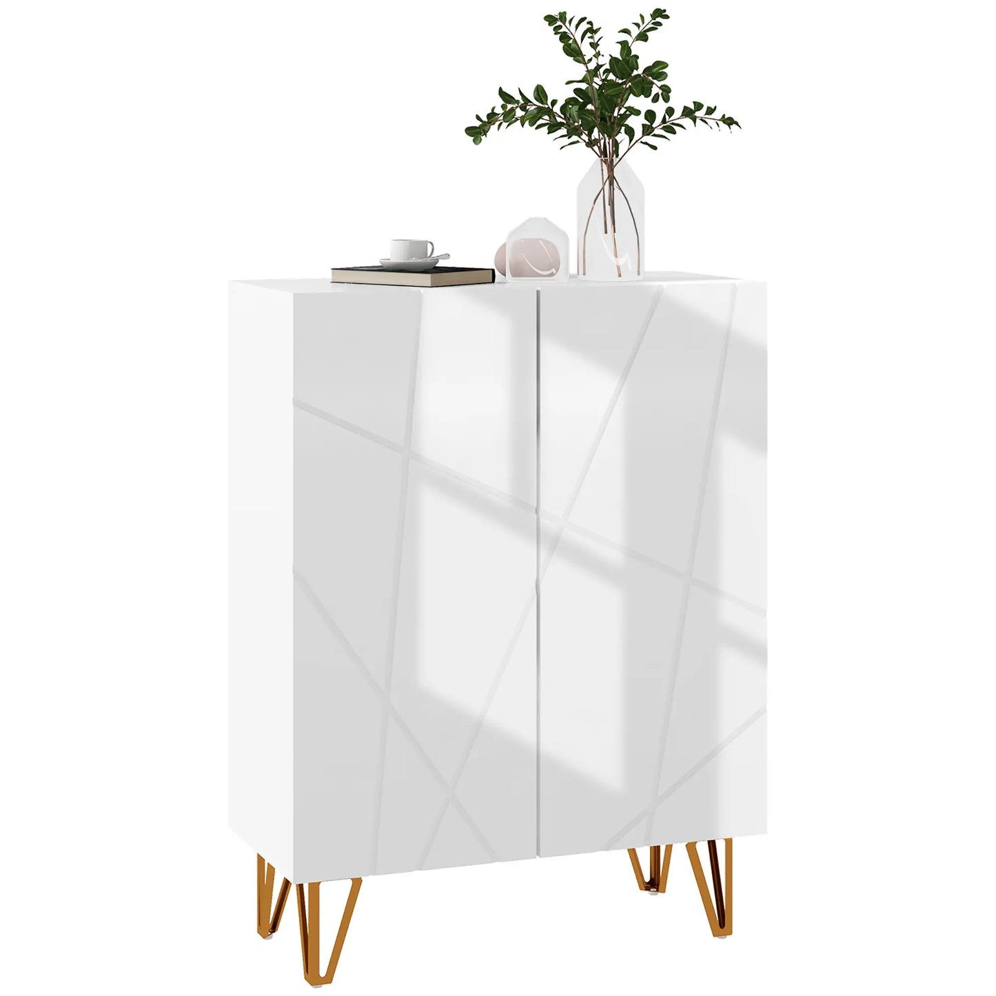 Narrow Shoe Storage Cabinet, Adjustable Shelves, 15-20 Pairs, High Gloss White Shoe Storage Cabinets & Racks at Gallery Canada