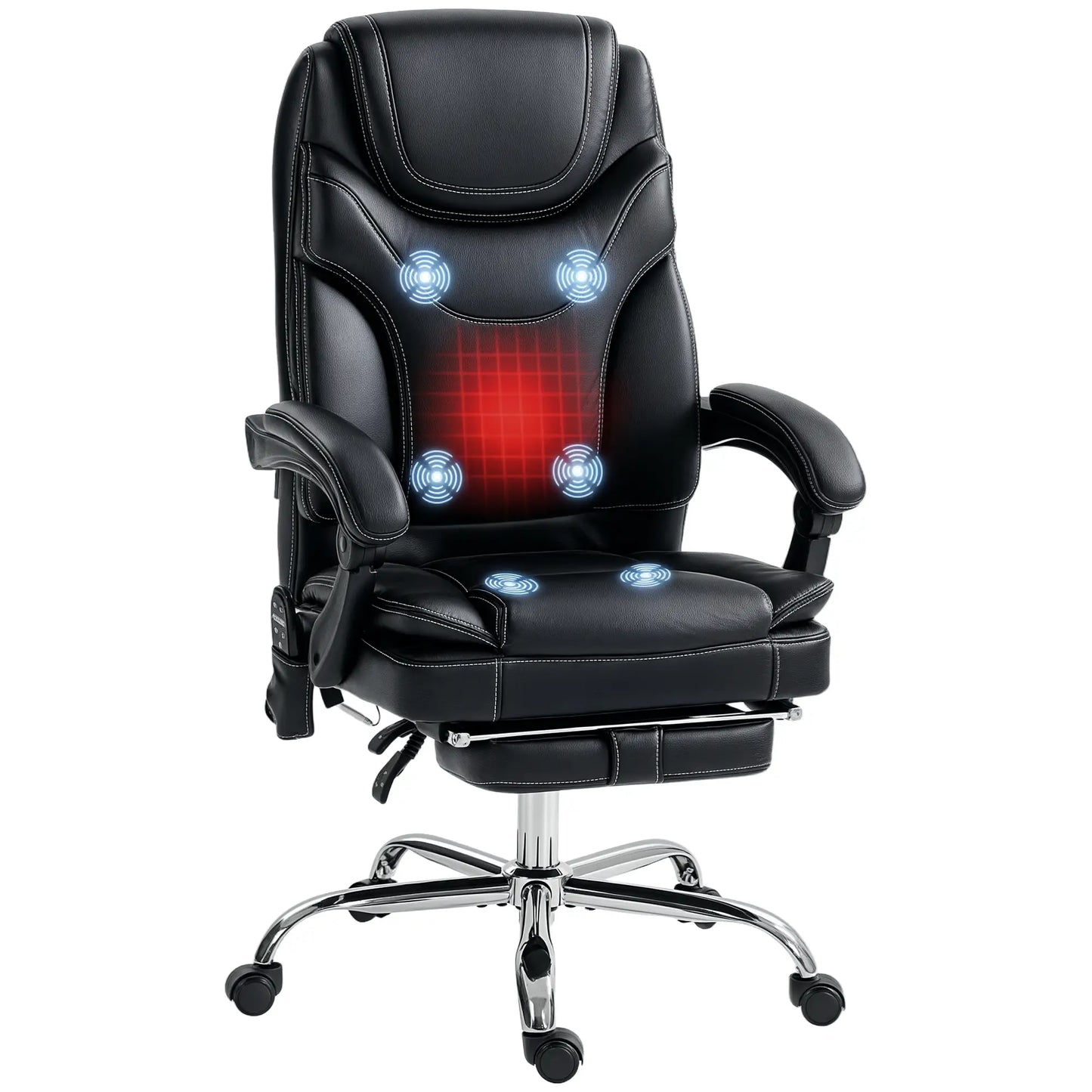 6 Point Vibration Massage Office Chair, PU Leather, Heated, Black Massage Chairs at Gallery Canada