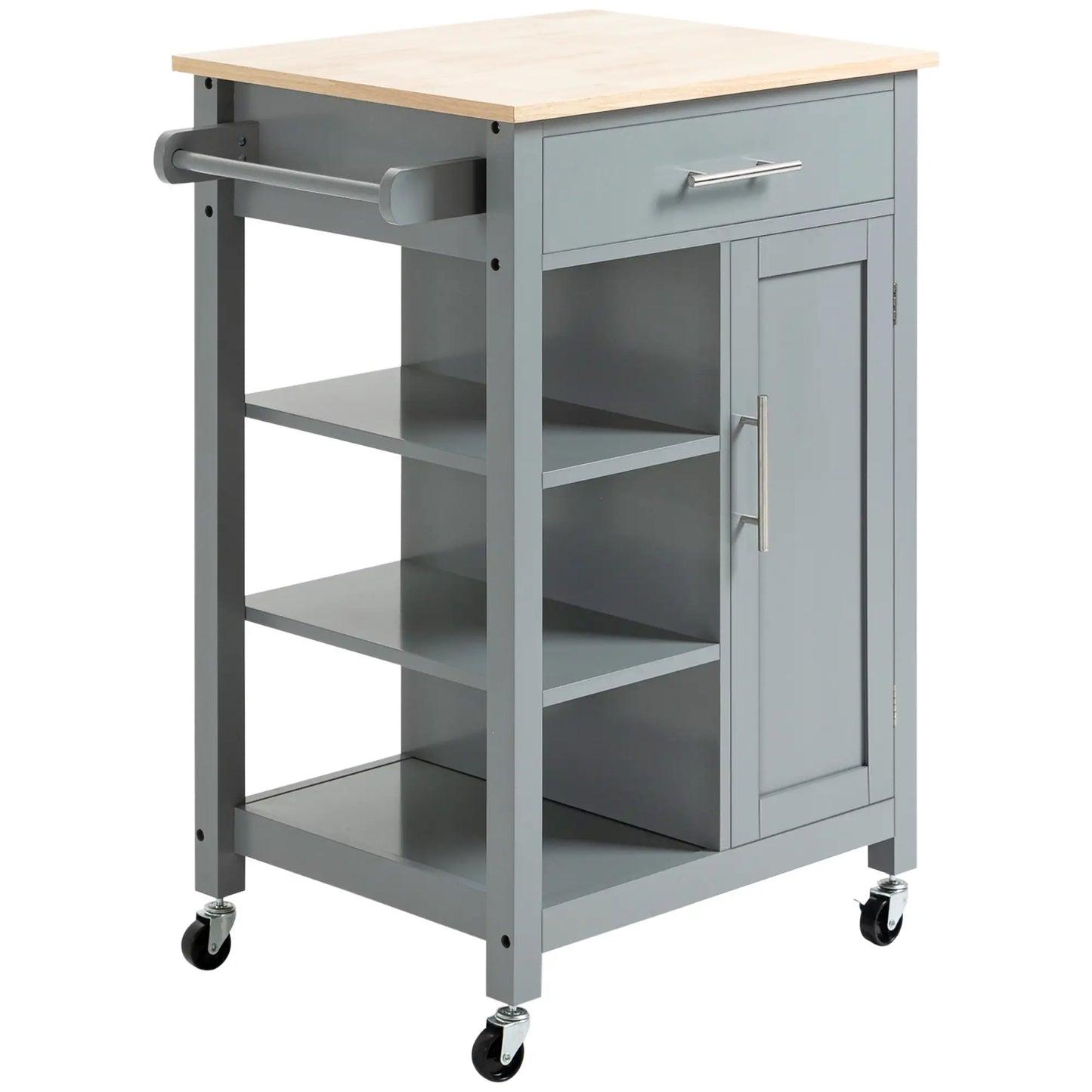 Compact Kitchen Cart on Wheels, Open Shelf, Storage Drawer, Grey Kitchen Islands & Kitchen Carts at Gallery Canada