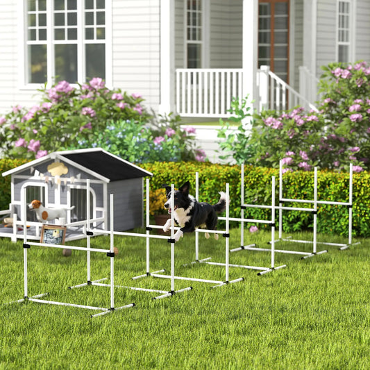 6 Pc Dog Agility Training Kit, Adjustable Jump Bar, White Dog Agility Training Equipment White at Gallery Canada