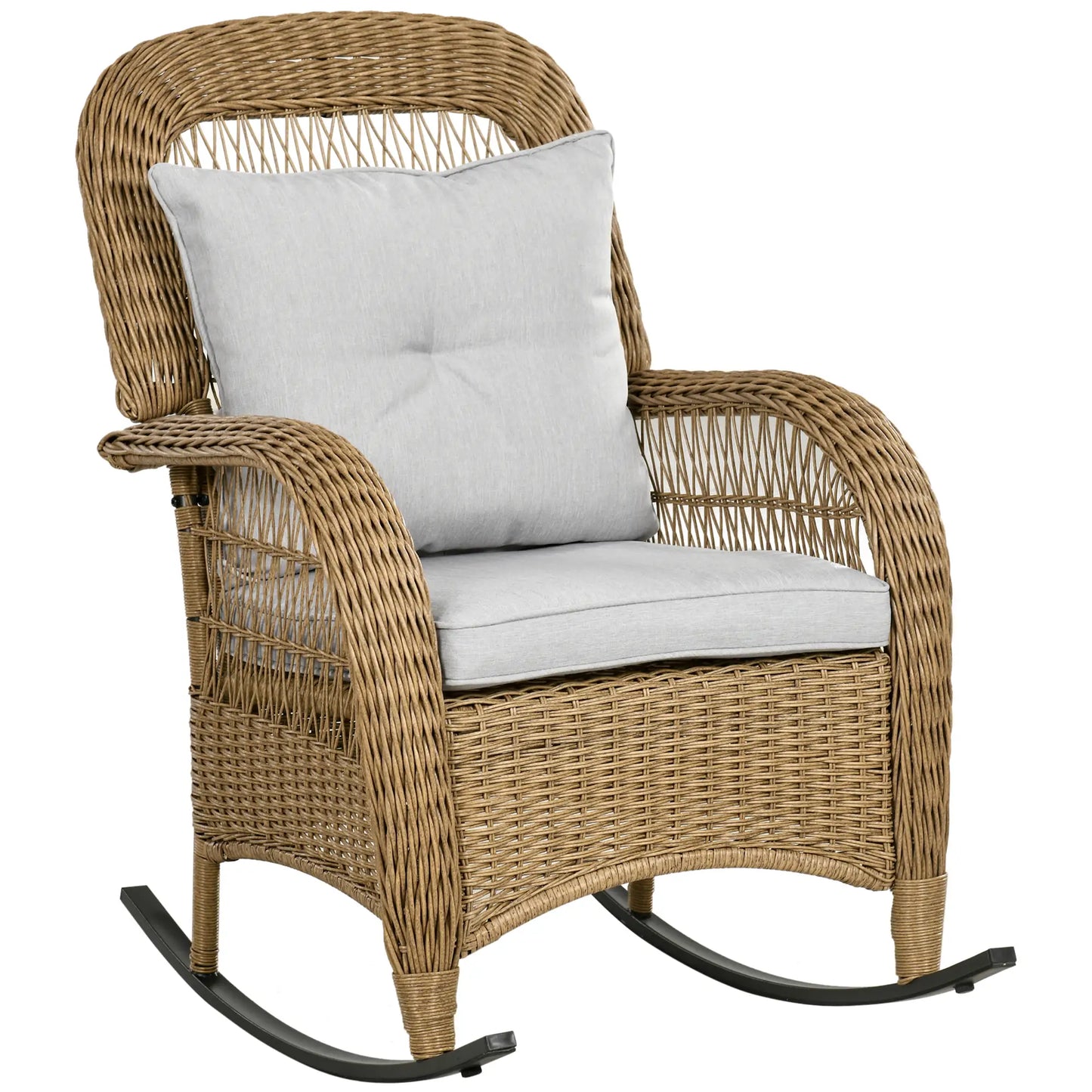 Rattan Rocking Chair With Cushion, Garden Porch Furniture, Light Grey Patio Chairs at Gallery Canada