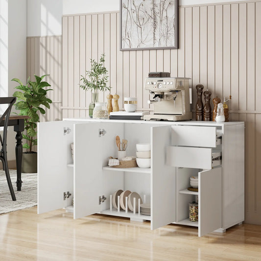 Kitchen Sideboard Storage Cabinet, Modern Coffee Bar with 2 Drawers, White Bar Cabinets Matte White (Front Panels), High Gloss White (Top and Side Panels) at Gallery Canada