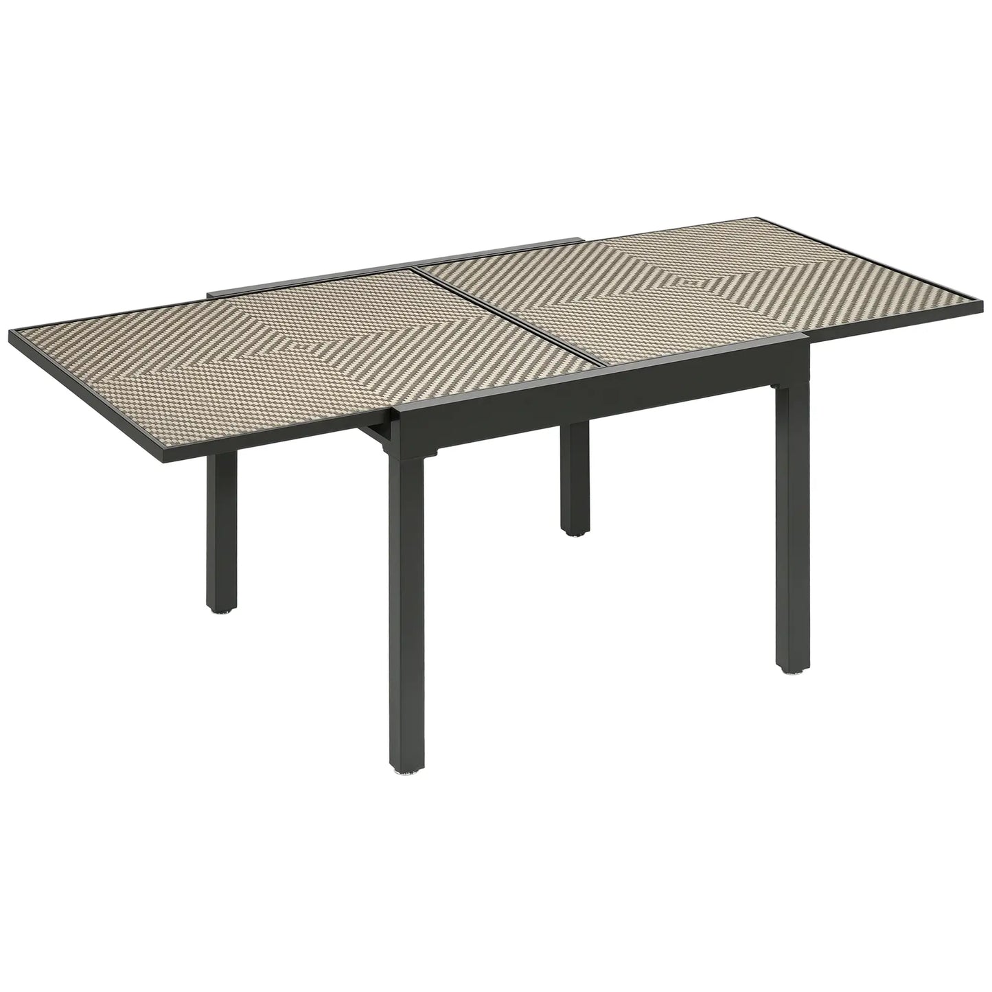 Extendable Rattan Dining Table, Aluminum Frame, 35.4"/70.9" x 35.4", Brown Patio Dinning Tables at Gallery Canada