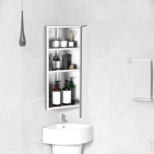 Wall Mounted Bathroom Corner Mirror Cabinet, Single Door, Stainless Steel Mirror Medicine Cabinets Silver at Gallery Canada