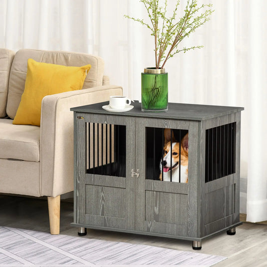 Dog Crate Furniture, Lockable Magnetic Door, Adjustable Feet, Grey Houses, Kennels & Pens Grey at Gallery Canada