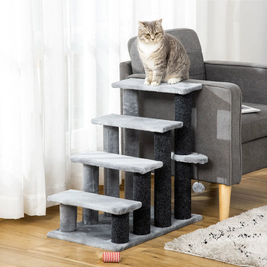 Cat Stairs, 4 Steps, Small Cat Tree with Scratching Posts, 23.5" x 16" x 25" Cat Stairs Light Grey, Black at Gallery Canada