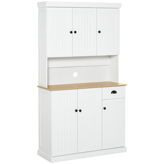 71" Kitchen Pantry Buffet with Hutch Storage Cabinet Microwave Oven Stand with Drawer- White/Oak - Gallery Canada