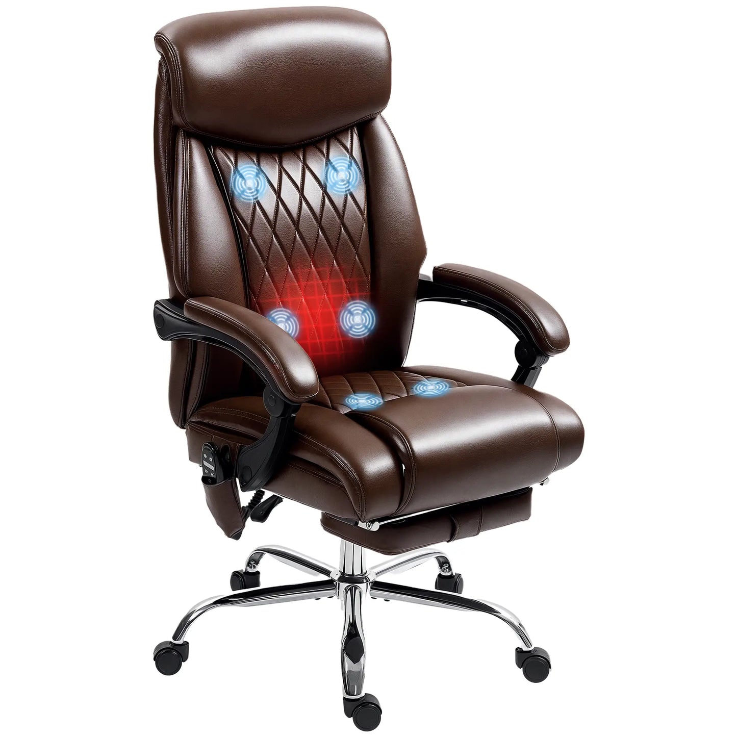 6 Point Massage Office Chair with Remote, Ergonomic Reclining Computer Desk Chair with Footrest, Side Pocket, Dark Brown Massage Chairs at Gallery Canada