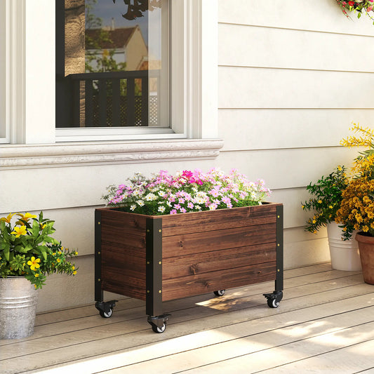 Raised Garden Bed With Wheels, Drainage Holes, Planter Box With Liner Wooden Planter Boxes Dark Brown at Gallery Canada
