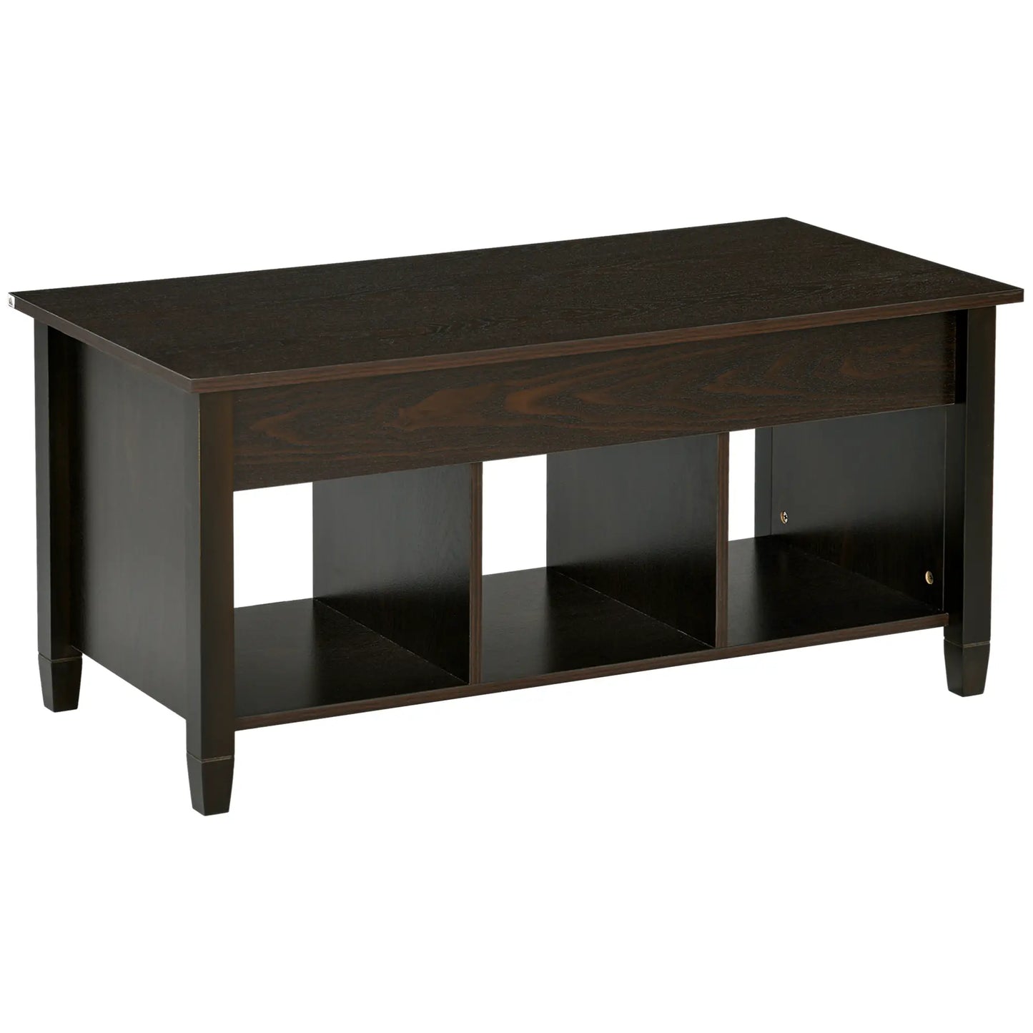 Lift Top Coffee Table, Hidden Storage, 3 Shelves, Espresso