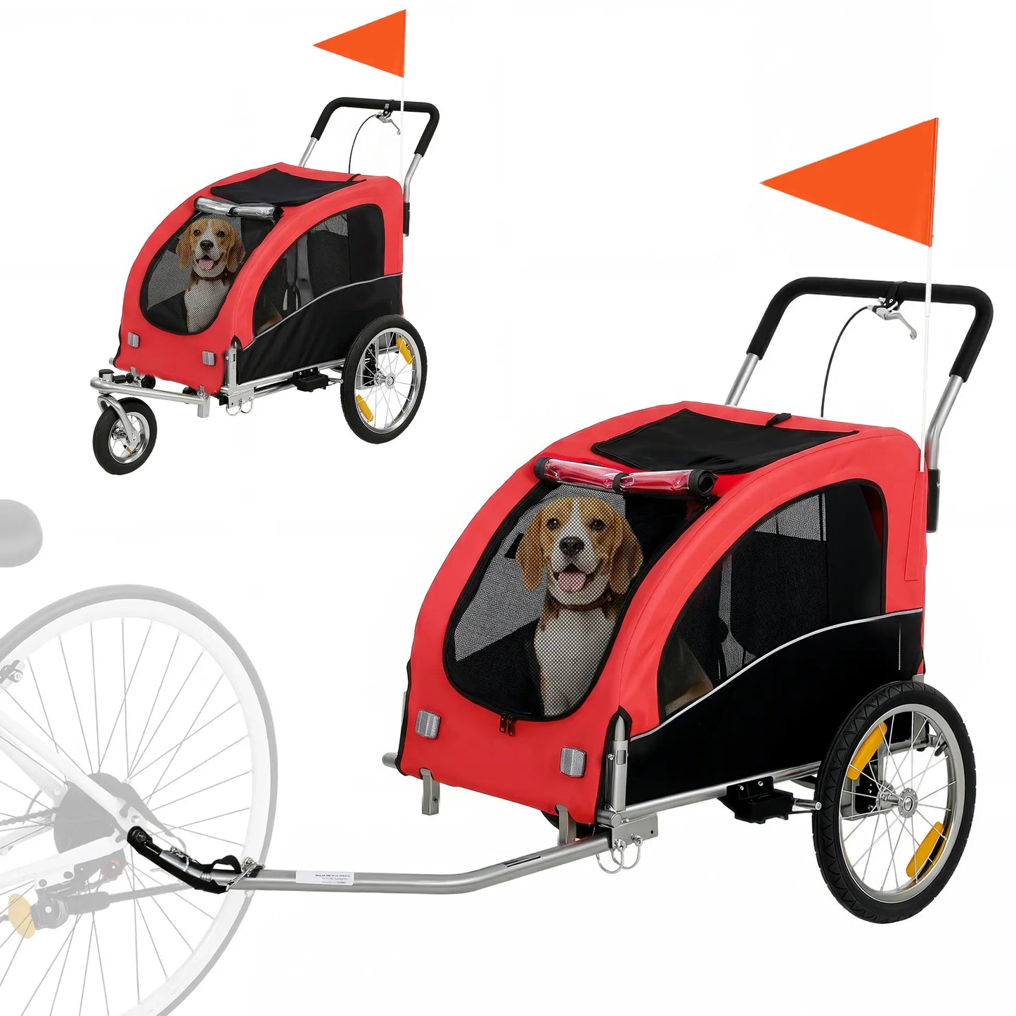 2 In 1 Dog Bike Trailer, Foldable Pet Stroller, Red Dog Bike Trailers & Strollers at Gallery Canada