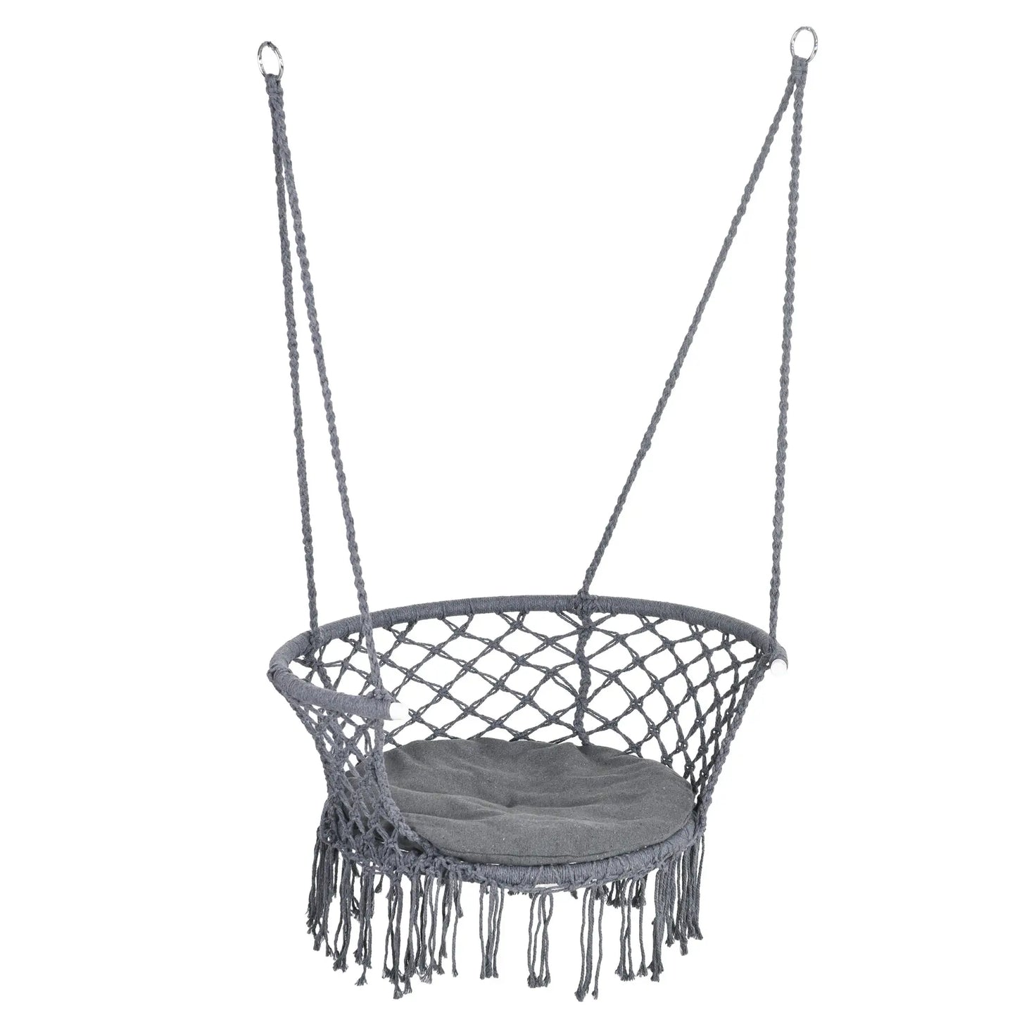 Hanging Hammock Chair, Cotton Rope with Metal Frame, Large, Dark Grey Hammock Swings at Gallery Canada