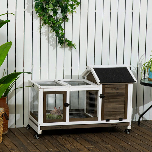 Rabbit Cage with Wheels, Ramp, Run, Tray, Indoor Outdoor Rabbit Hutch White, Coffee, Black at Gallery Canada