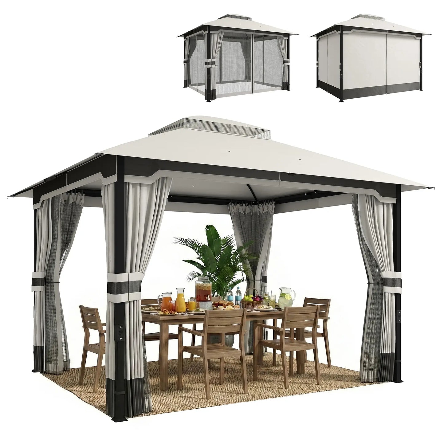 10' x 12' Patio Gazebo, Double Roof Canopy Shelter, Steel Frame, Light Grey Gazebos at Gallery Canada