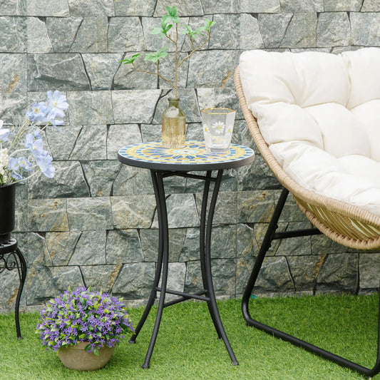 Mosaic Patio Table, Round Coffee Table, Metal Frame, Yellow Patio Side Tables Yellow at Gallery Canada