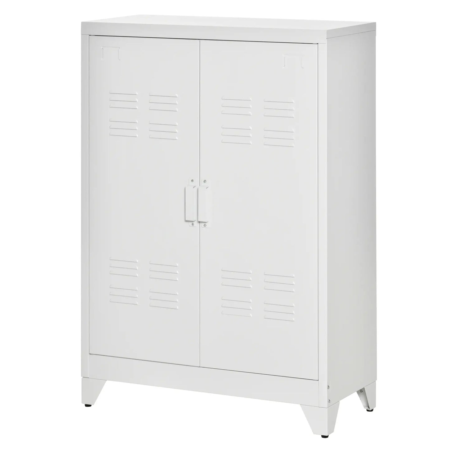 Metal Storage Cabinet, 2 Louvered Doors, Adjustable Shelves, White Storage Cabinets at Gallery Canada