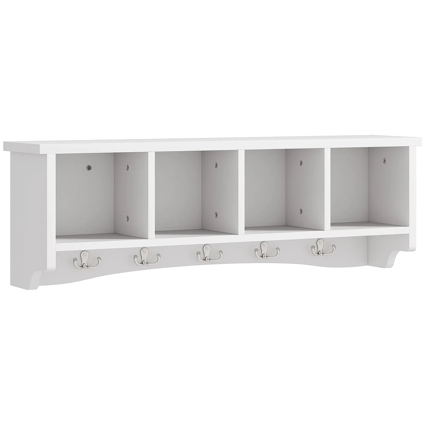 Wall Mount Coat Rack with Shelf, 28", 5 Hooks, 4 Compartments, White Clothing Storage at Gallery Canada