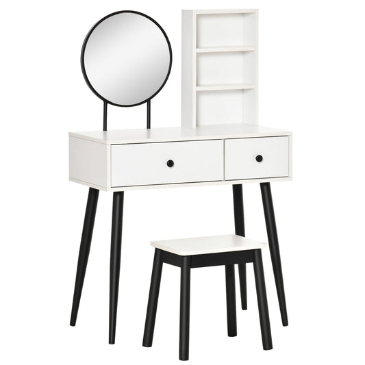 Vanity Set, Makeup Dressing Table Set with Stool, Wood Vanity Desk with Mirror, Storage Drawers and Shelf for Bedroom, White and Black - Gallery Canada