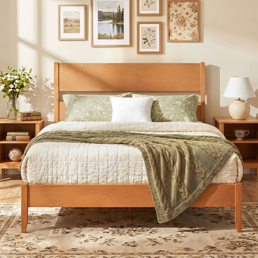 Queen Bed Frame with Headboard, Solid Wood Legs, Brown Beds & Bed Frames Brown at Gallery Canada