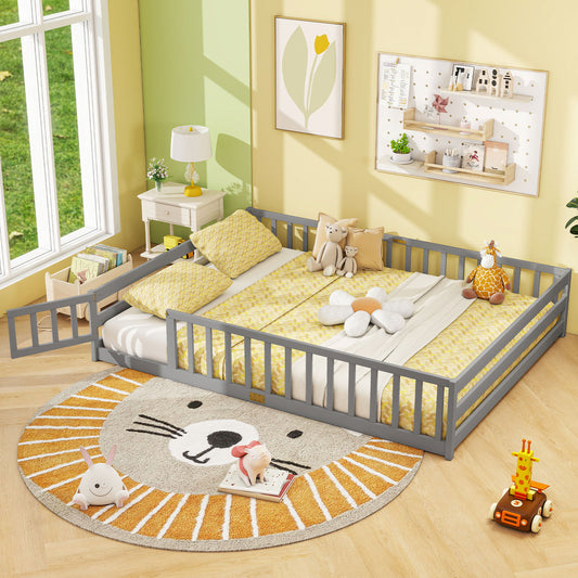 Queen Size Montessori Bed Frame With Safety Guardrails, Gray Simple Bed Frame Gray at Gallery Canada