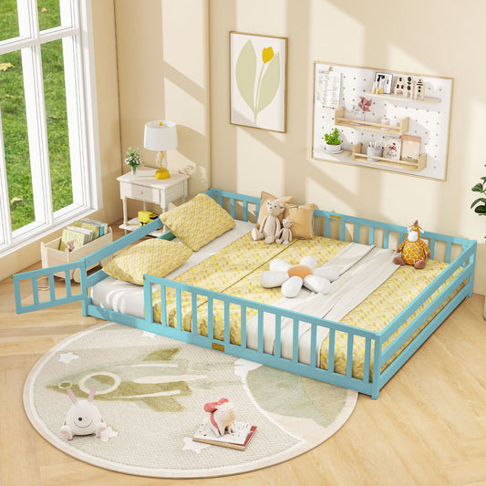Queen Size Floor Bed Frame, Full Length Safety Guardrails, Dark Green Simple Bed Frame Dark Green at Gallery Canada