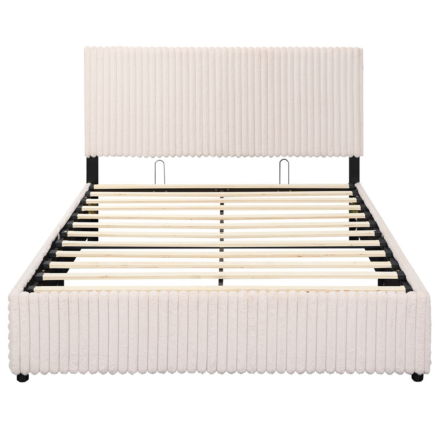 Queen Size Lift-up Storage Bed with Wooden Slat Support, Beige Simple Bed Frame at Gallery Canada