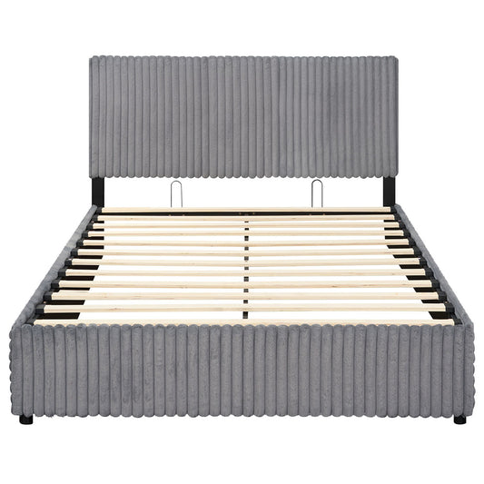 Queen Size Lift-up Storage Bed with Wooden Slat Support, Gray Simple Bed Frame Gray at Gallery Canada