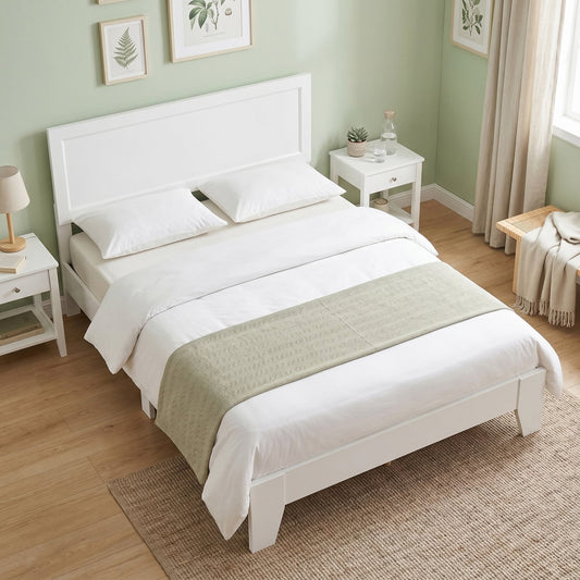 Queen Size Modern Bed Frame with Headboard, White Simple Bed Frame White at Gallery Canada