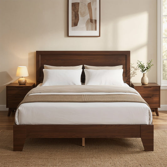 Queen Size Bed Frame with Headboard, Walnut Simple Bed Frame Walnut at Gallery Canada